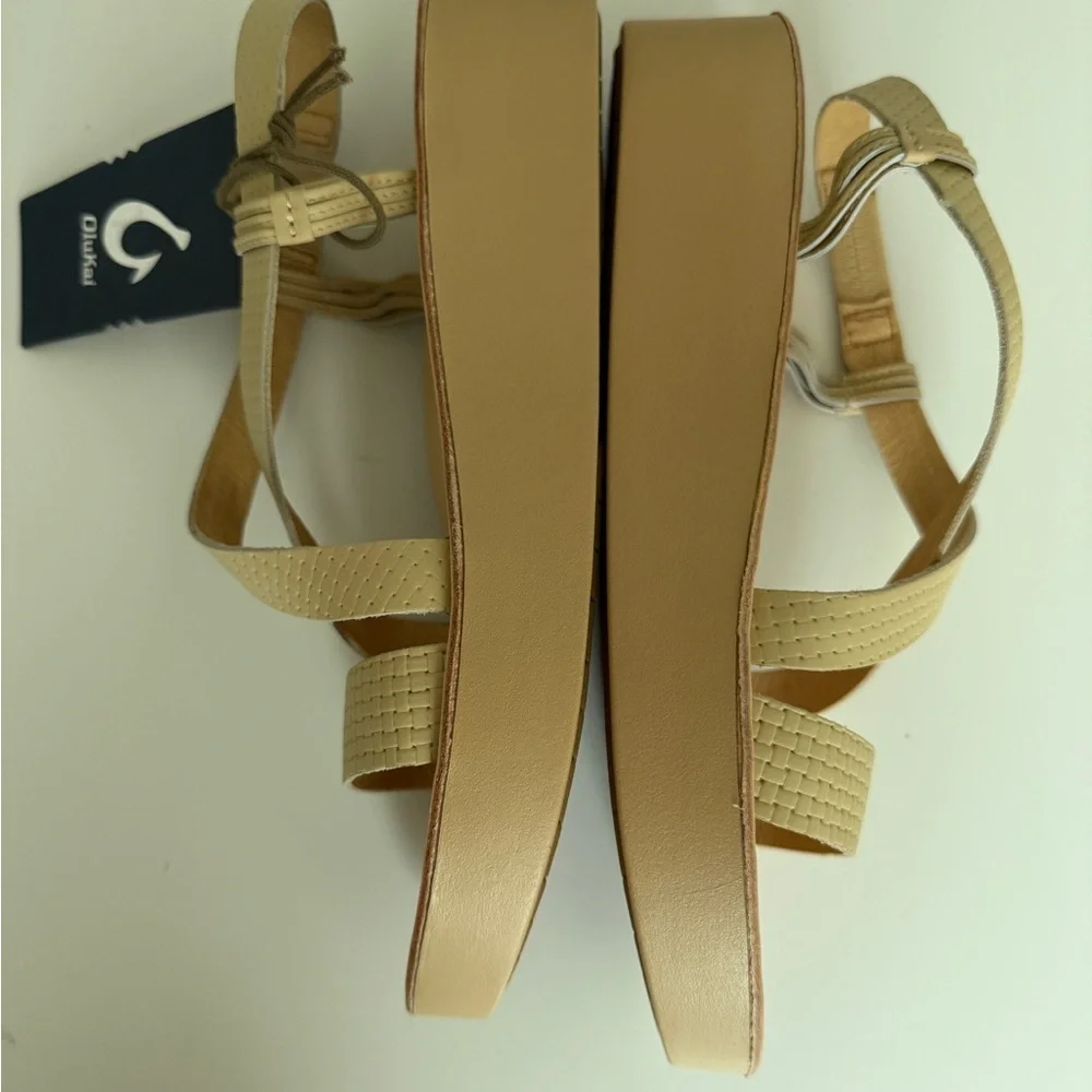 Olukai Onohi Strappy Sandal Wedge Warm Beige Dressy Beach Size 10 40 - Picture 9 of 10